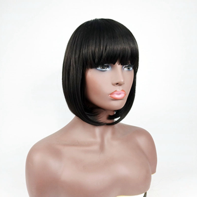 Short Bob Wig with Bangs Peruvian Remy Human Hair Wig Straight