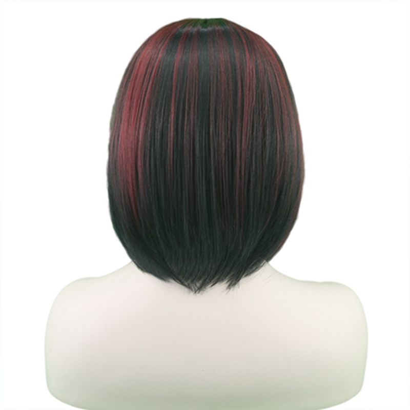 Short Like Human Hair Wigs With Bangs Red And Black  plucked Brazilian Remy Straight Hair For Women