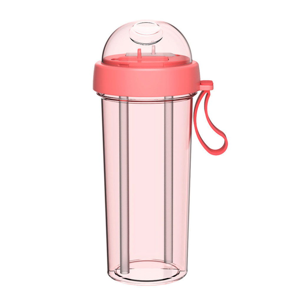 Portable Dual Straw Separate Drink Water Sports Bottle Beverage Bottle Couples Gift