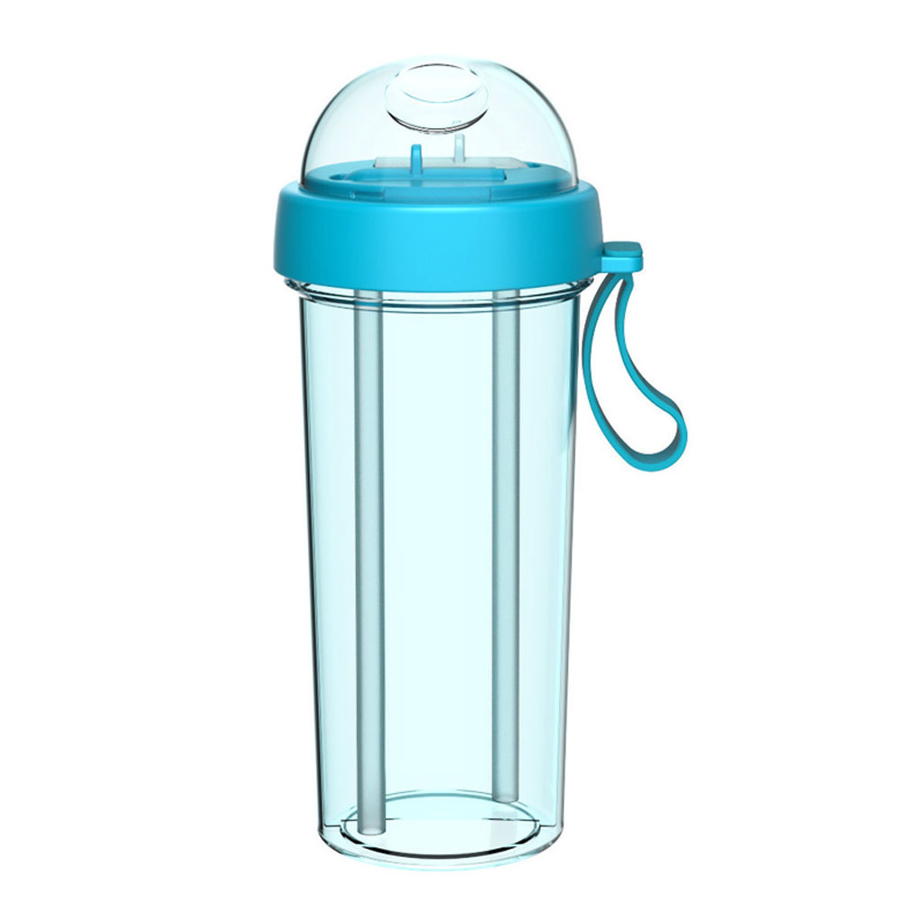 Portable Dual Straw Separate Drink Water Sports Bottle Beverage Bottle Couples Gift