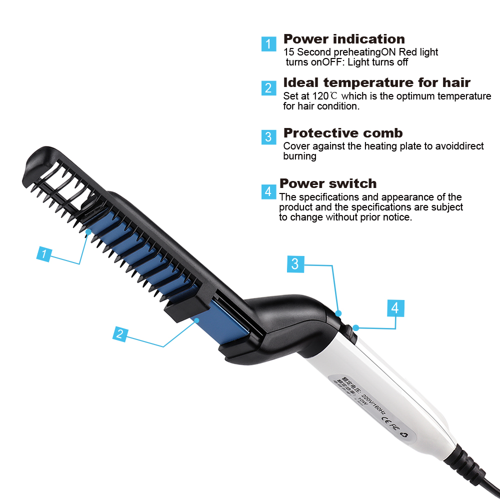 Men Quick Beard Straightener Styler Comb Multifunctional Hair Curling Curler Show Cap Tool Styling