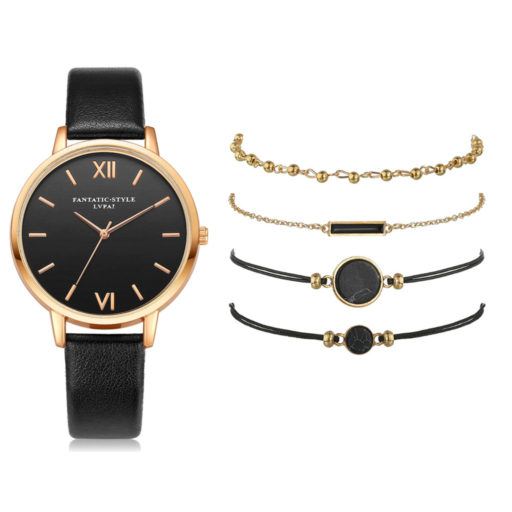 5pcs Woman Wristwatch Leather Ladies Bracelet Watch Casual Relogio Femenino Gift For Girlfriend