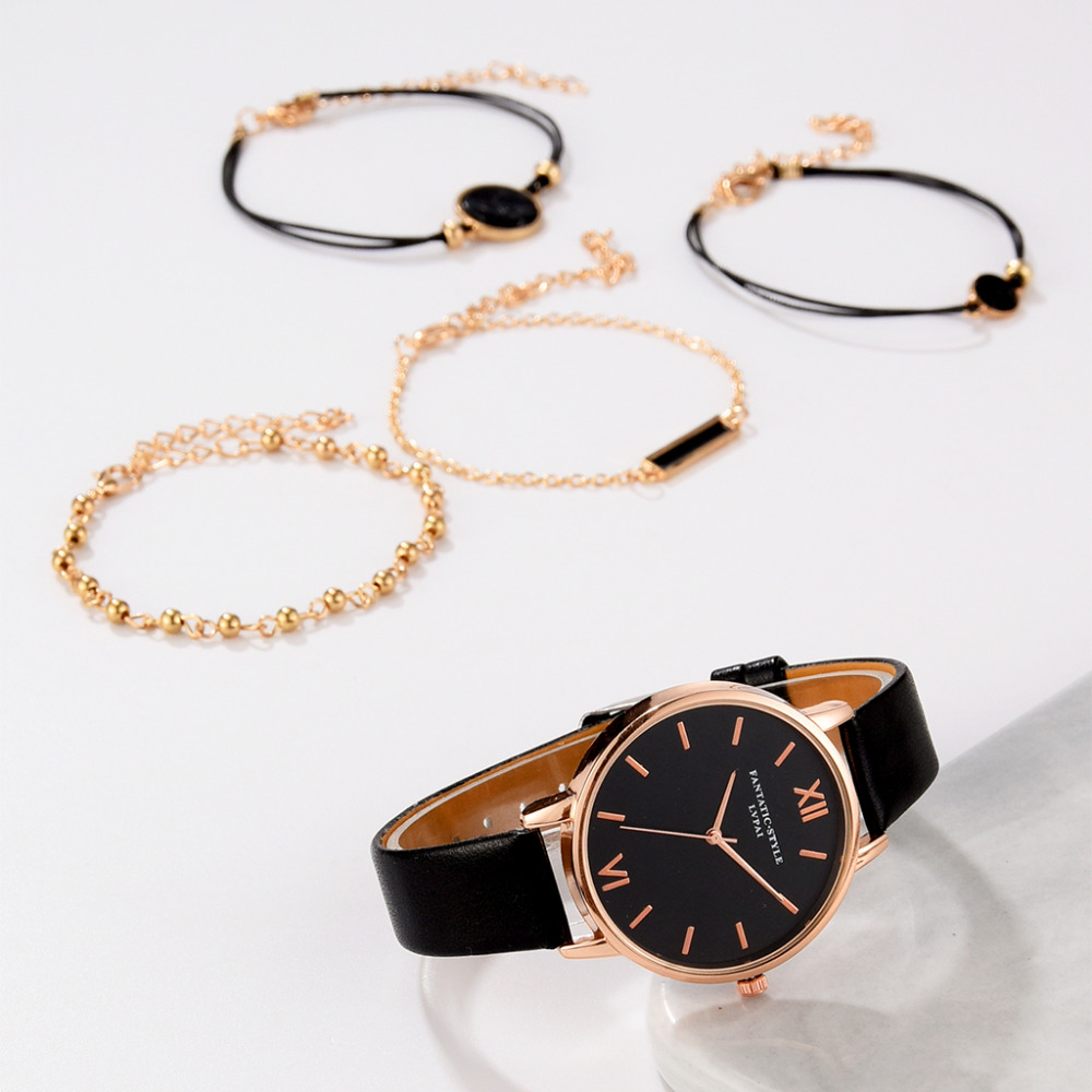 5pcs Woman Wristwatch Leather Ladies Bracelet Watch Casual Relogio Femenino Gift For Girlfriend