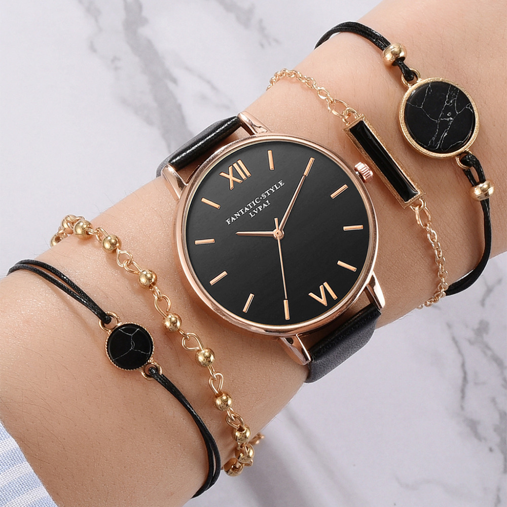 5pcs Woman Wristwatch Leather Ladies Bracelet Watch Casual Relogio Femenino Gift For Girlfriend