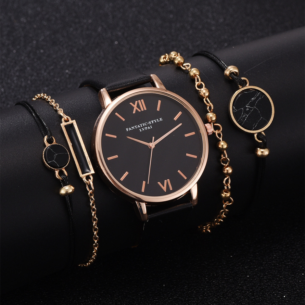 5pcs Woman Wristwatch Leather Ladies Bracelet Watch Casual Relogio Femenino Gift For Girlfriend