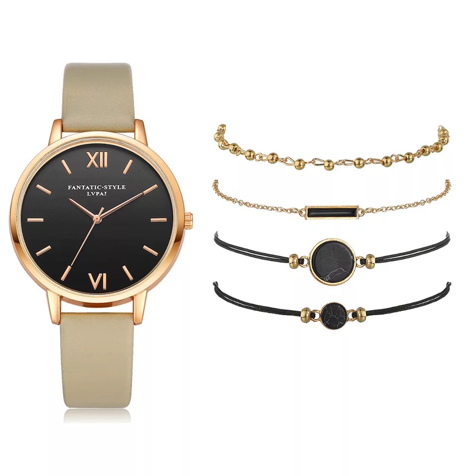 5pcs Woman Wristwatch Leather Ladies Bracelet Watch Casual Relogio Femenino Gift For Girlfriend