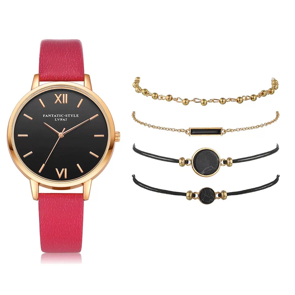 5pcs Woman Wristwatch Leather Ladies Bracelet Watch Casual Relogio Femenino Gift For Girlfriend