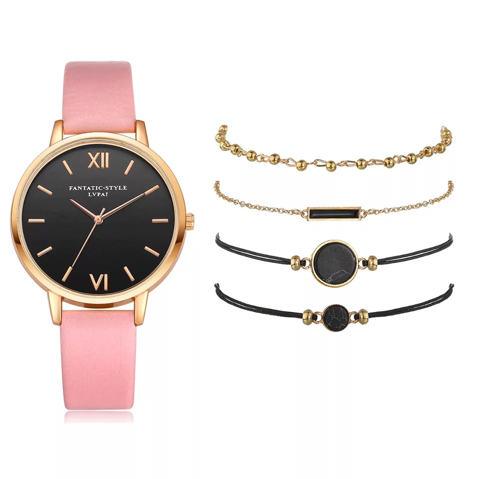 5pcs Woman Wristwatch Leather Ladies Bracelet Watch Casual Relogio Femenino Gift For Girlfriend