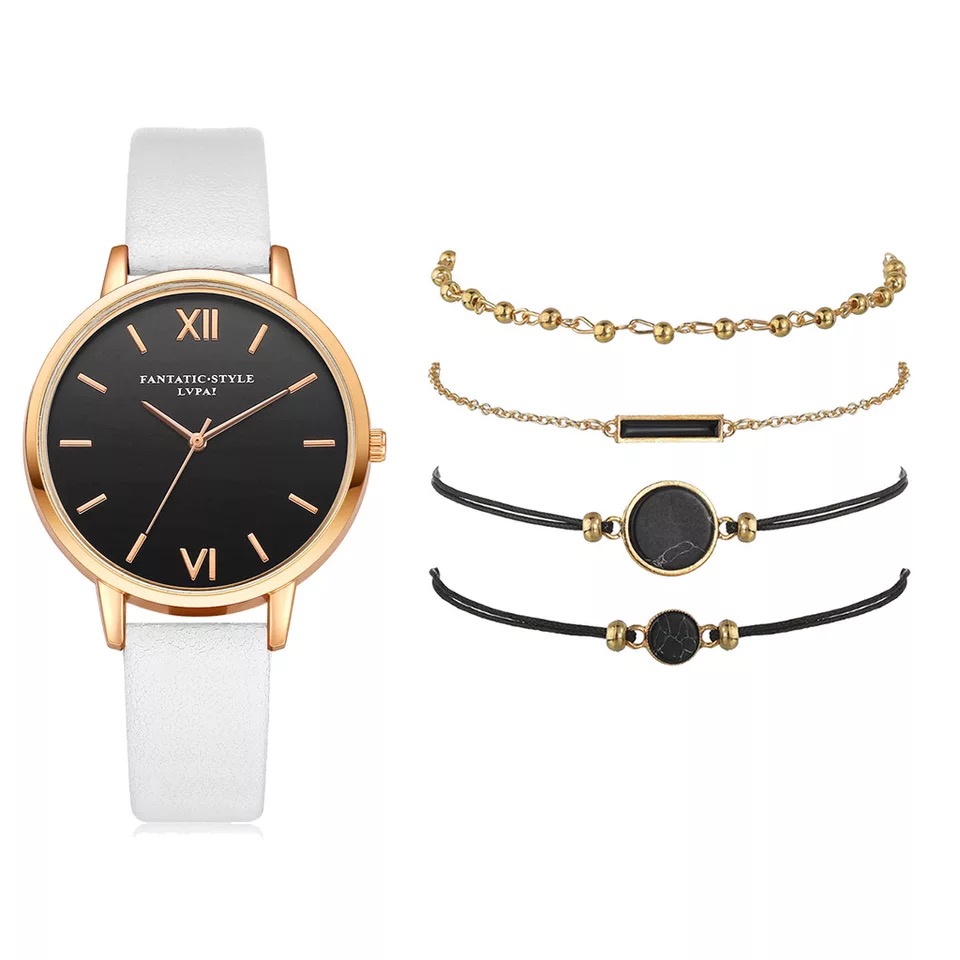 5pcs Woman Wristwatch Leather Ladies Bracelet Watch Casual Relogio Femenino Gift For Girlfriend