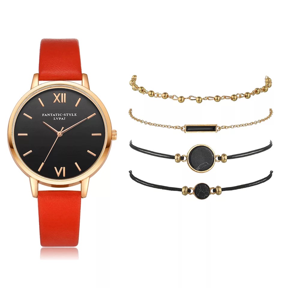 5pcs Woman Wristwatch Leather Ladies Bracelet Watch Casual Relogio Femenino Gift For Girlfriend