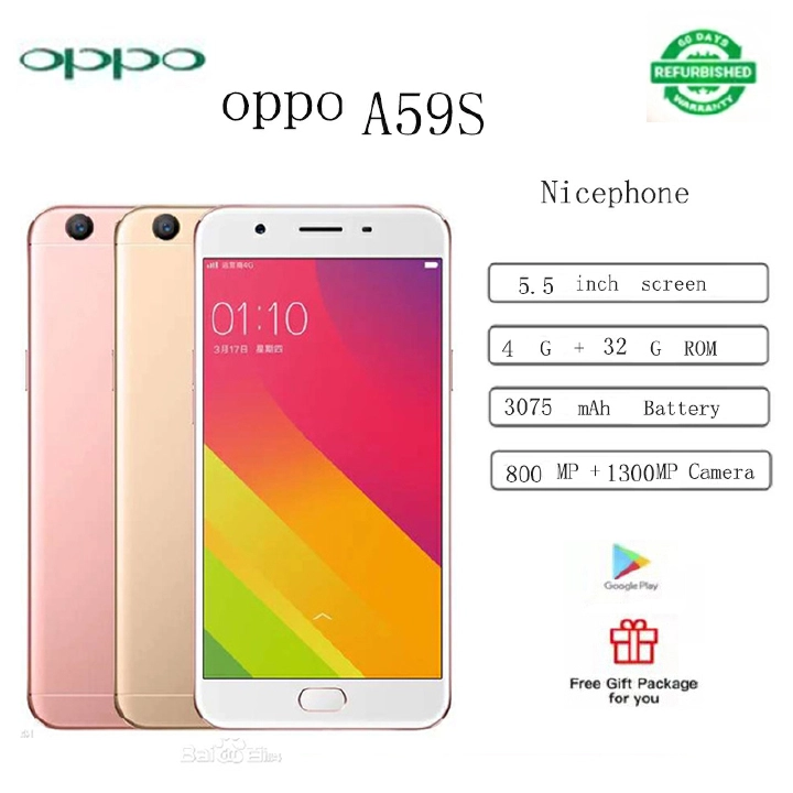 Refurbished OPPO A59S smart phone 4GB+32GB 5.2-inch smart phone 16MP+13MP 3075mA, with fingerprint unlock gold, double card single standby