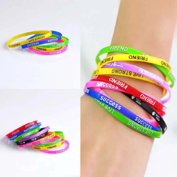 5pcs/set ales Promotion Fluorescent Glitter Letter Bracelet Bangle Couple Rubber Wristbands Silicone Bracelet  Trendy Candy Color  Bracelet for Women Men Fashion Rubber Sports Bracelet Jewelry
