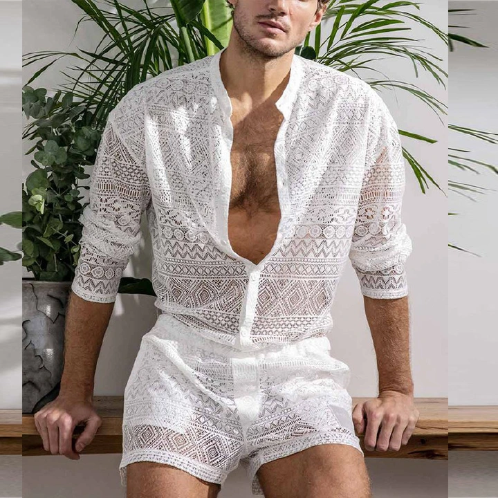 Long sleeved shirt, casual shorts, fashionable men's suit, men's clothing matching suit, summer suit, sportswear