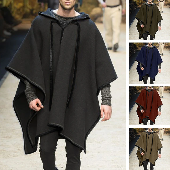 Cross border hot selling men's clothing in Europe and America's foreign trade: cape, shawl, pullover, cape, woolen jacket trend