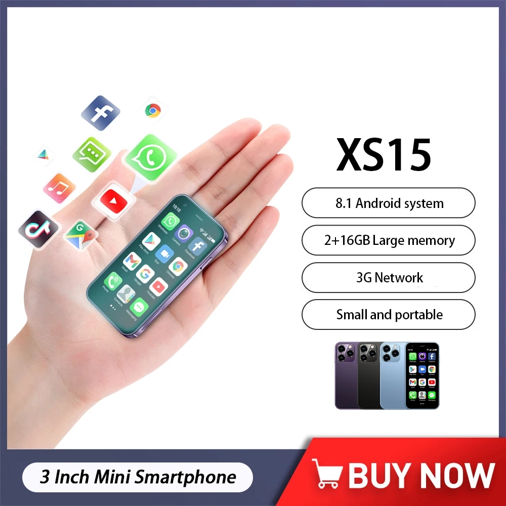 SOYES XS15 Ultra-thin Mini phone 3.0 Inch 2GB+16GB Mini Smartphone Android 8.1 Dual SIM Standby 1000mAh 3G Mobile Phone Wifi GPS