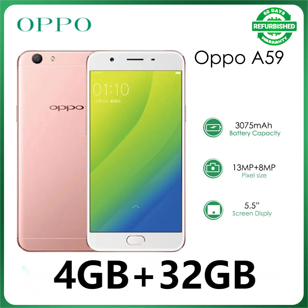 Refurbished OPPO A59 F1S Smartphones 32GB+4GB 5.5inch LCD display 13MP+8MP camera 3075mAh battery fingerprint unlock Dual SIM Smartphones Random color,4GB+32GB