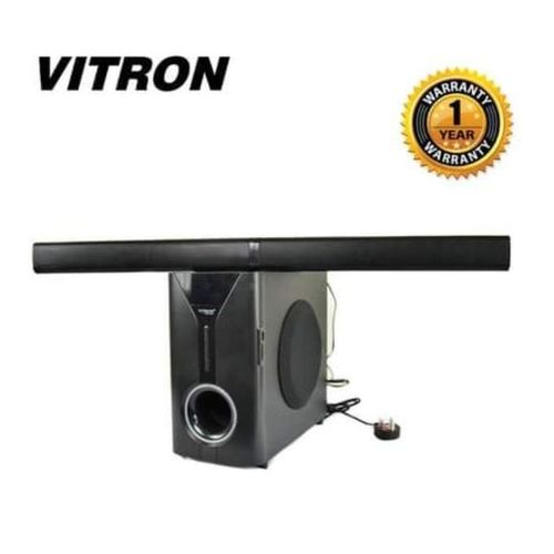 Vitron Soundbar BT/USB/SD/FM, 9000W Optimize your audio experience with the new and improved 2.1 CH Sound Bar. It has Powerful bass and crisp quality sound that comes together with Black