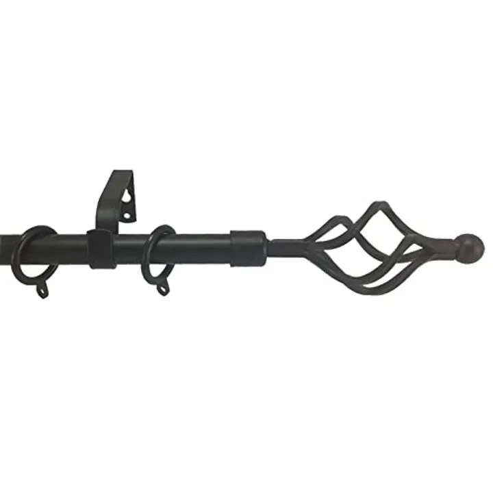 Black Single Curtain Rod – 2m Extendable | FREE Holders & Screws – Strong Metal Brackets