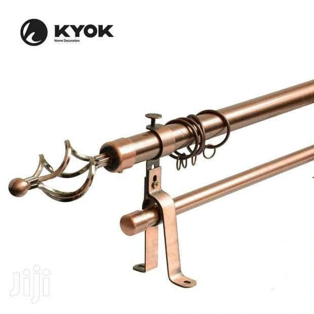 Brown Double Curtain Rod – 2m Extendable | FREE Holders & Screws – Strong Metal Brackets