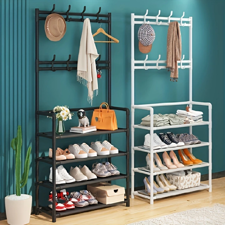 Entryway Shoe Rack with Coat Rack 4 5 Tier Shoe Stand Organizer for Bedroom Dorm Floor Coat and Hat Rack
