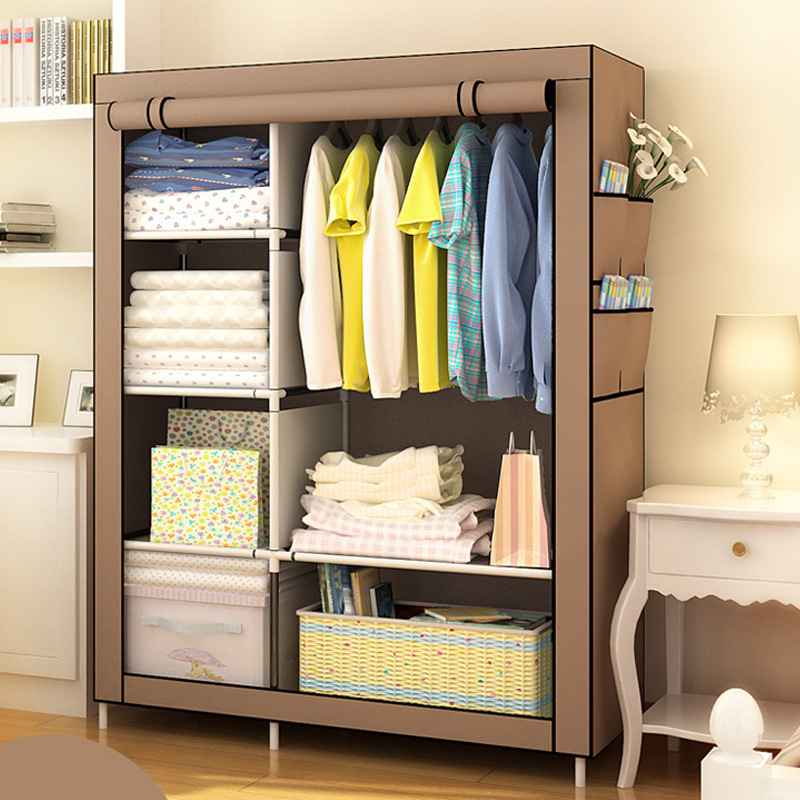 2 Column Wardrobe Storage Portable Wardrobe 6 Shelves Clothes Rod Non-Woven Fabric Cover Quick and Easy Assembly