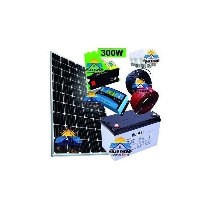 Solarmax 100W Solar Panel Full Kit + 80AH Solar Battery + 300W Solar Inverter + 10AH Solar Charge Controller + 5 DC Bulbs + 10M Cable ( 5M Red + 5M Black )