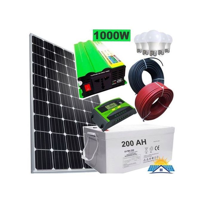 Phoenix 300 W Solar Panel Full Kit All Weather + 200Ah Solar Battery + 1000W Solar Power Inverter + 20Ah Solar Charger Controller + 5 DC Bulbs + 10M Cable