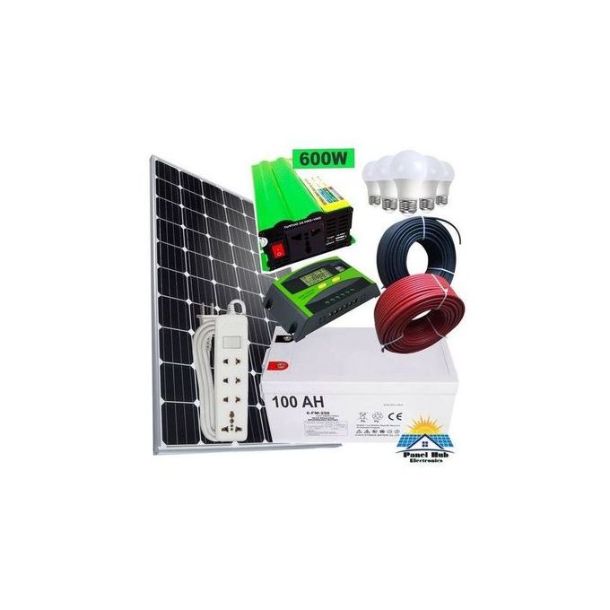 Sunlight Solar 200W Solar Panel Full Kit +100Ah Solar Battery +600W Solar Power Inverter + 20 Ah Solar Charge Controller +5 DC Bulbs + Extension + 10m Cable