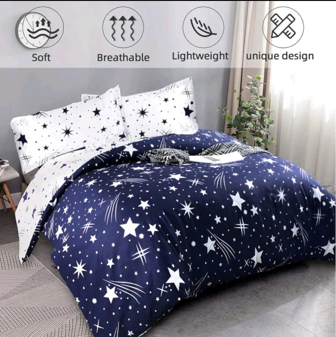 {Special Offer!} Duvet Comforter Set Starry Sky Bedding Set 1 Soft Microfiber Polyester Comforter 1 White Sheet 2 White Pillowcases