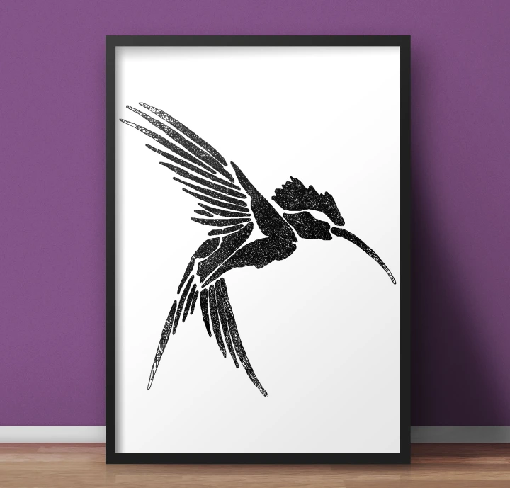 Black and White Flying Hummingbird Artwork Large Size A3912x17inch) Humming Bird wall Art Poster- A4 Size(10x13inch) Home Decor Wall hanging Pictur Framed Poster Painting Black/White Frame 1 inch wide