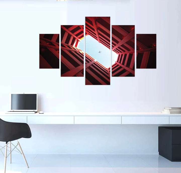 5 Piece Canvas Prints Wall Art for Living Room Kitchen Home Decorations Large Modern Gallery Wrapped Red Theme Abstract Red Background Extra large Framed Wall Art, 5 panel framed Canvas Print Wall Art