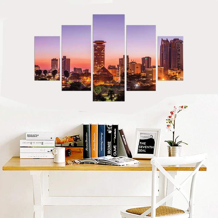 Nairobi Skyline background 5 Pieces Canvas Wall Art, Large Framed Wall Art Nairobi city background Skyscrapers, Extra Large Framed Wall Art, 5 Panel Framed Canvas Wall Art, Modern City Art Photography