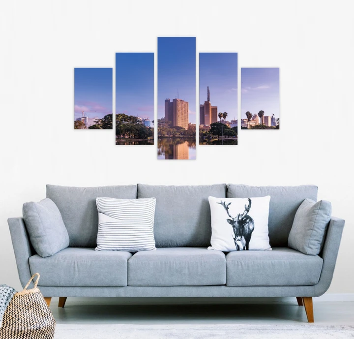 Nairobi Beautiful Skyline Background Framed Wall Art Set of 5 Piece Canvas Wall Art, Large Framed Wall Art, Mounted on 5mm BoardPanel Canvas Wall Art, Custom Canvas Art Framed, Canvas Wall Art Framed