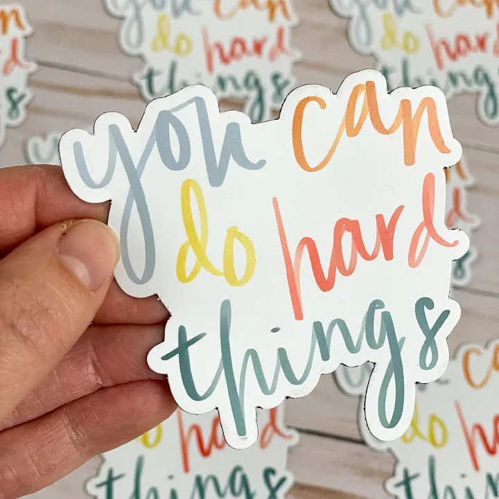 Encouraging inspirational stickers | Waterproof vinyl decals | You can do hard things for a laptop, journal, water bottle, Motivational Stickers For Notebooks- You Can Do Hard Things, Self Love Care