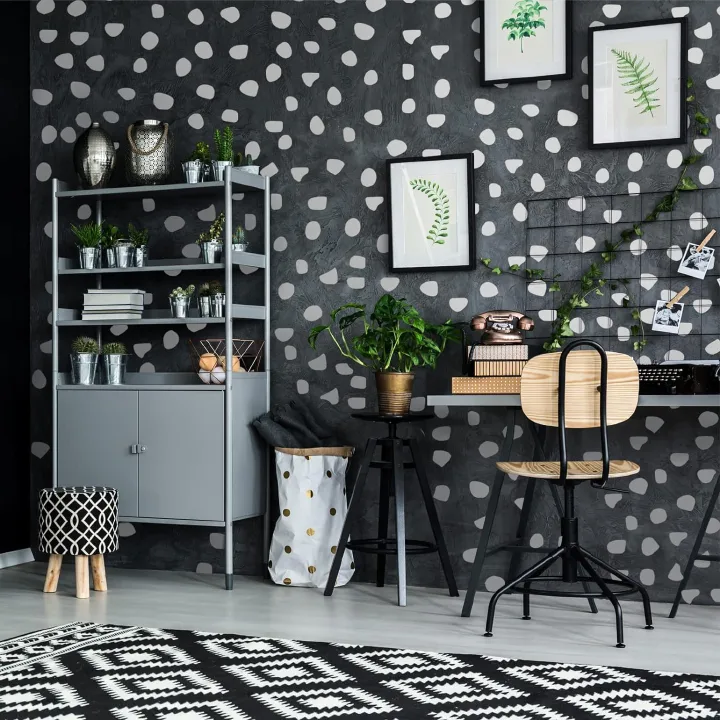 Wall Stickers White-Pieces Irregular Polka Dots Boho Wall Decal Vinyl Nursery Wallpaper Sticker Wall Decor Peel and Stick Dot Wall Sticker for Kids Baby Girl Bedroom Home Classroom Decoration (Black)