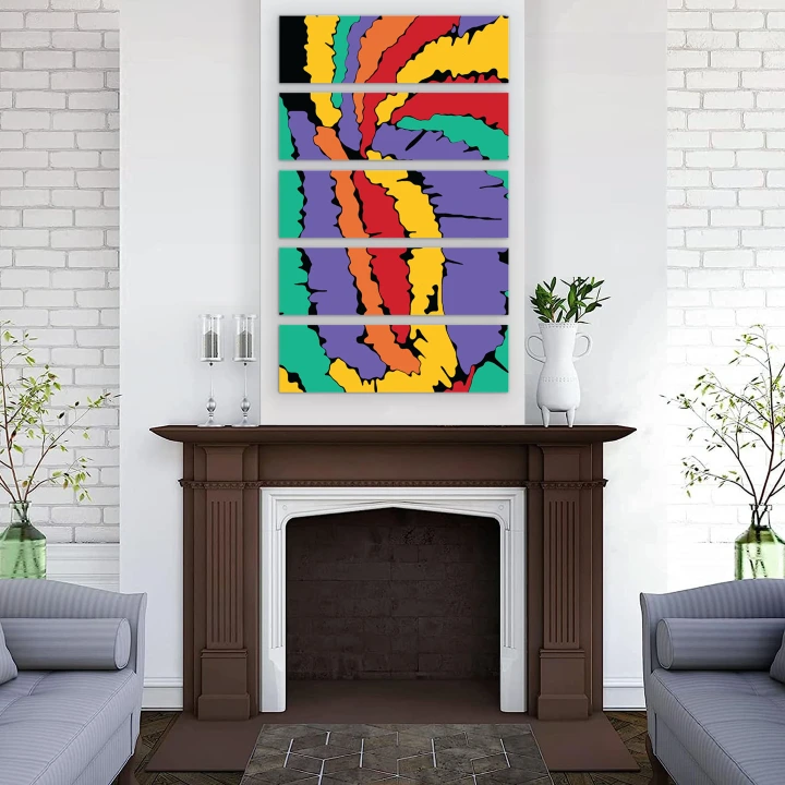 5 Piece Rainbow Canvas Wall Art Painting Framed Canvas Prints for Restaurant, Ready to Hang Pride Flag Canvas Painting, Mounted on Board, Colourful Abstract Portrait Hanging Wall Painting Decoration