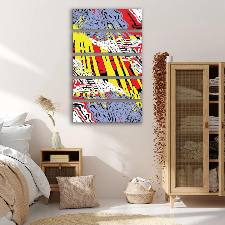 5 Piece Abstract Canvas Wall Art Painting, Framed Canvas Prints for Restaurant, Ready to Hang Colourful, Canvas Painting, Mounted on Board, Colourful Abstract Portrait Hanging Wall Painting Decoration