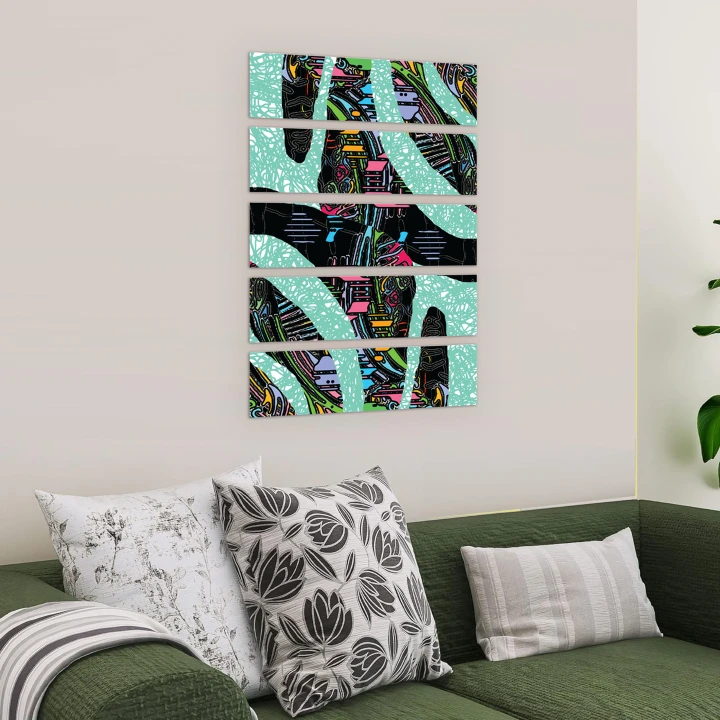 5 Piece Abstract Canvas Wall Art Painting, Canvas Print Mounted on Board, Ready to Hang, Abstract Digital Painting Printed on Canvas, Large 5 Panel Mural, Portrait Wall Art Painting Hanging Decoration