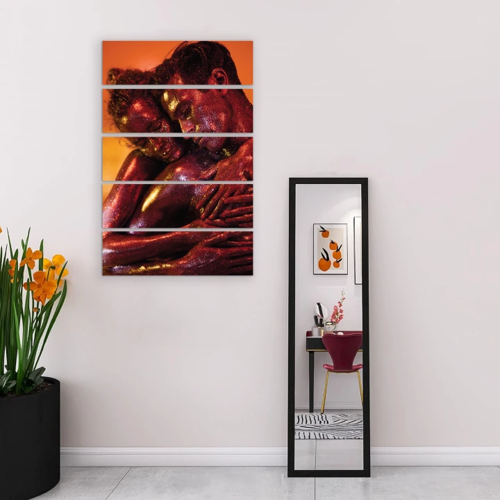 5 Piece Romantic Couple Painting, Canvas Print Mounted on Board, Ready to Hang, Abstract Digital Painting Printed on Canvas, Nude Couple Photograph Portrait Wall Art Painting Ready to Hang Canvas Art