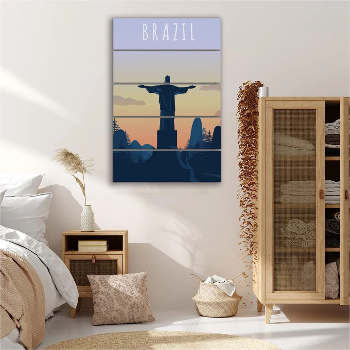 5 Piece Travel Painting, Canvas Print Mounted on Board, Ready to Hang, Brazil Digital Painting Printed on Canvas, Travel Brazil Statute Portrait Wall Art Painting Ready to Hang Canvas Art Decoration