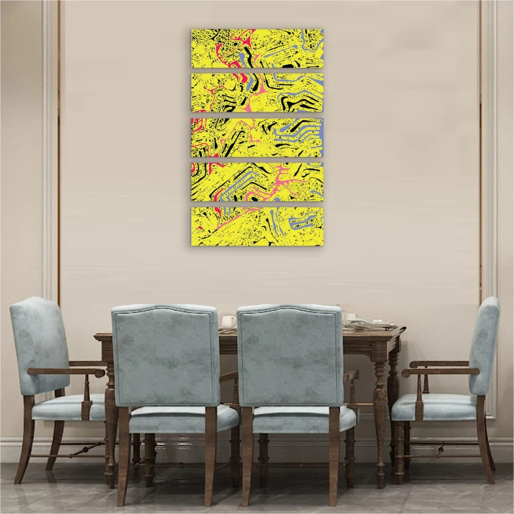 5 Piece Abstract Digital Painting, Canvas Print Mounted on Board, Ready to Hang, Yellow Map Art Printed on Canvas, 5 panel 18x60 Artwork Portrait Wall Art Painting Ready to Hang Canvas Art Decoration