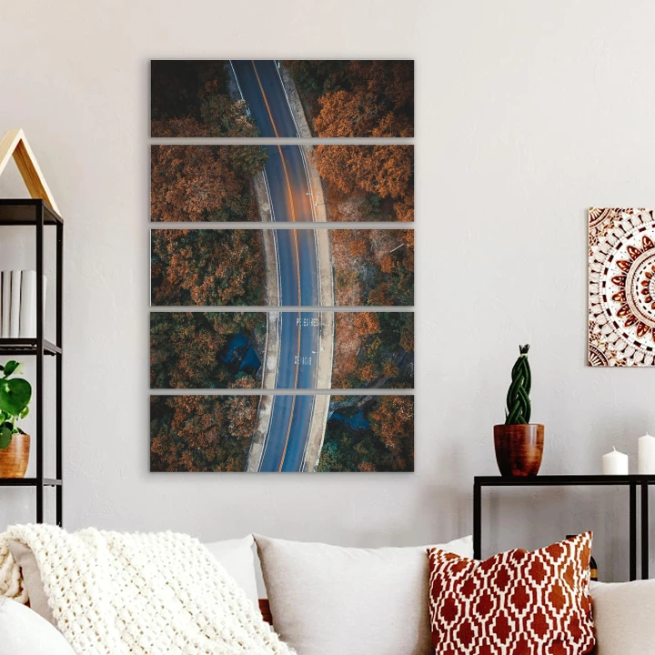5 Piece Landscape Nature Painting, Canvas Print Mounted on Board, Ready to Hang, H ighway Forest Printed on Canvas, 5 panel 18x60 Artwork Portrait Wall Art Painting Ready to Hang Canvas Art Decoration