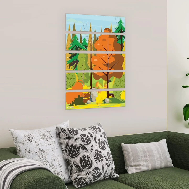 5 Piece Forest Scenery Painting, Canvas Print Mounted on Board, Ready to Hang, Landscape Setting Printed on Canvas, 5 panel  Artwork Portrait Wall Art Painting Ready to Hang Canvas Wall Art Decoration