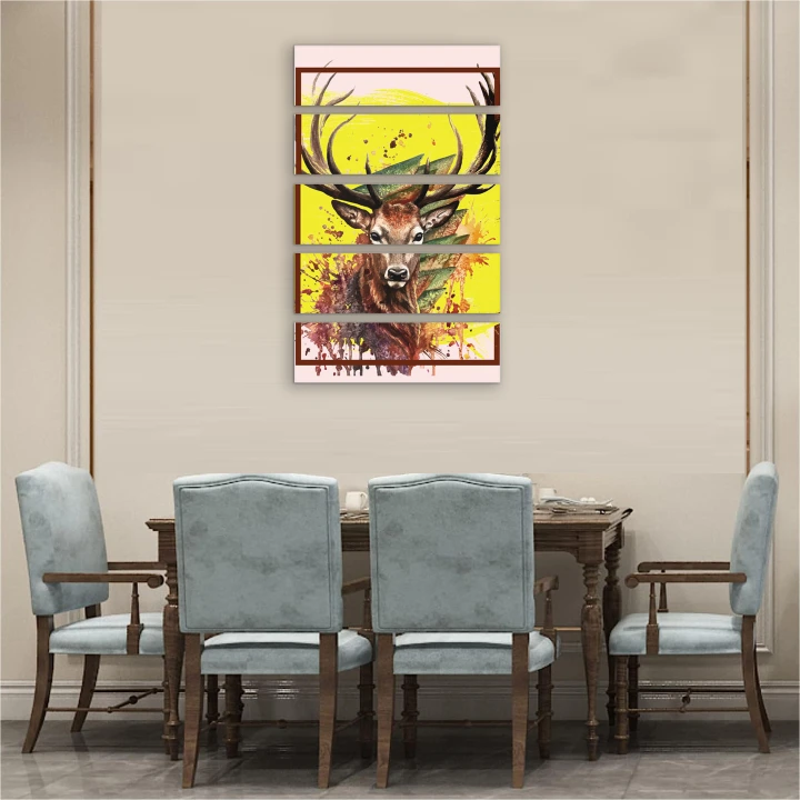 5 Piece Reindeer Portrait Painting, Canvas Print Mounted on Board, Ready to Hang,Reindeer Gazelle Printed on Canvas 5 panel  Artwork Portrait Wall Art Painting Ready to Hang Canvas Wall Art Decoration