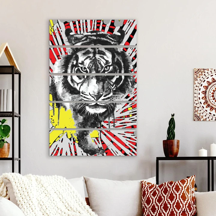 5 Piece Canvas Picture Print Art Home Wall Decor Abstract Tiger Picture Canvas Painting Wall Art Poster for Bedroom Living Room Decor Frameless Mounted on Board Large Canvas wall Decor Painting Artwok