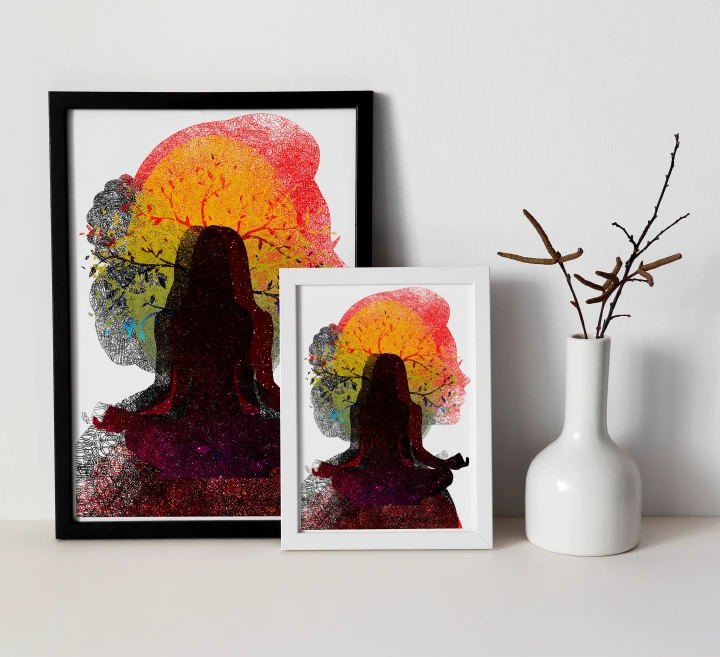 Framed Wall Art Poster, Abstract Woman Portrait Poster Ready to Hang, A4 Size, Large A3 Size Wood Framed Black, White frame Art Piece Home Decoration, office Poster, restaurant AirBnB Decor Art Poster