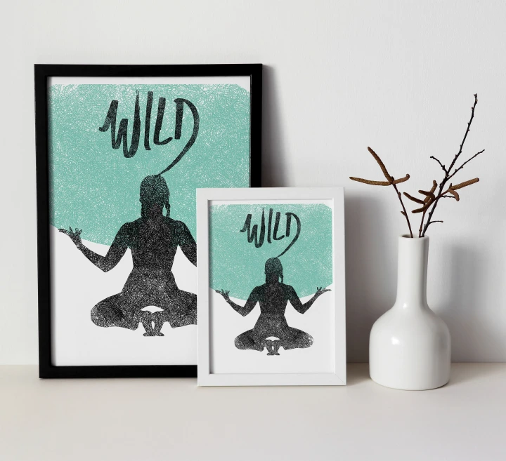 Wild Abstract Painting, Ready to Hang, Framed White, Yoga Art Piece for Yoga Meditation Room, Yoga Lover Gift, Meditation Art Gift Abstract Artwork with Quote Wild Ready to Hang Art Poster White Frame