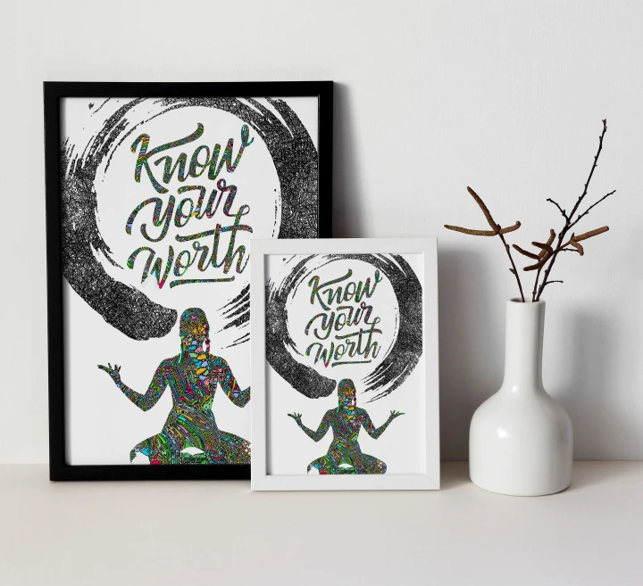 Know Your Worth Framed Art Poster Ready to Hang, Home decor, living Room, Wall Hanging, Framed Poster, Home Decor, Wall Decor, Mediation Room Wall Art, Living Room Wall Decor Artwork Ready to Hang Art