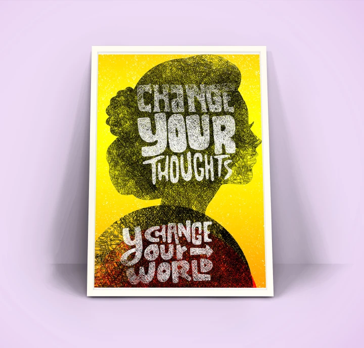 Change your THOUGHTS achange your WORLD Inspirational Quote | Vibrant Yellow Inspirational Wall Poster - Change the World: Modern Minimalist Room Decor with Powerful Quote - Home and Office Elegance