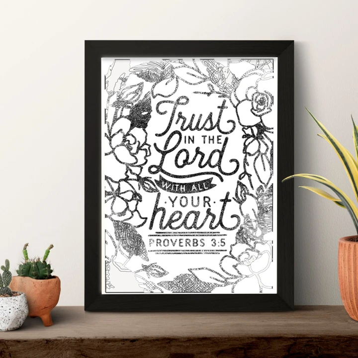 Trutst in the Lord with all your Heart, Christian Bible Quote Wall Poster Framed A4 Poster for Home Decoration  - Home and Office A4 Christian Decor Poster Scripture Quote Office Space Decoration